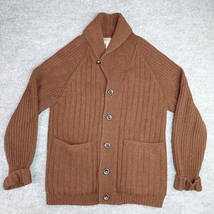 Duluth Trading Co Cardigan Sweater Mens Medium Brown Wool Alpaca Plaid Lined EUC